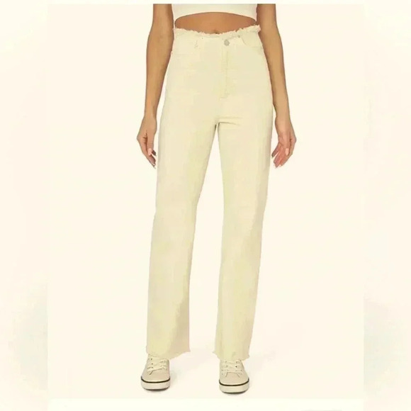 WeWoreWhat women’s Frayed‎ Straight Jean high rise Ivory Sz 24 - Picture 1 of 16